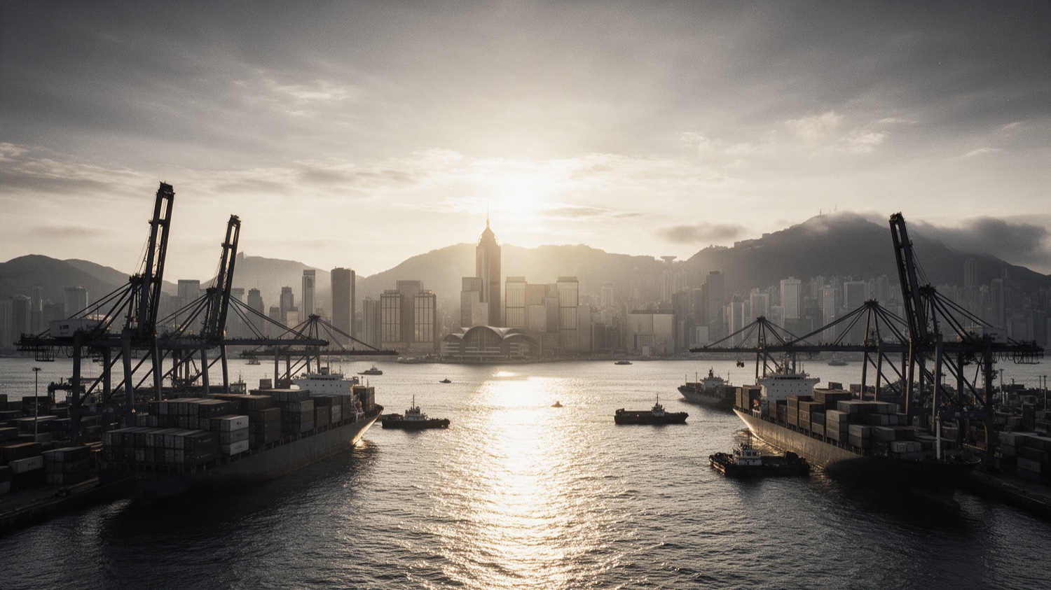 Porto de Hong Kong ao entardecer